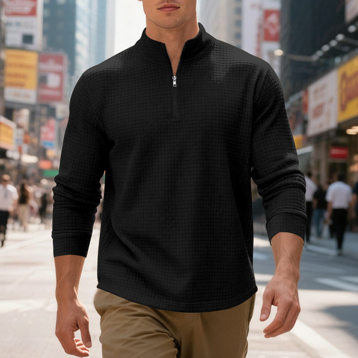 Herren sportlicher Pullover mit Halbreißverschluss und strukturierter Oberfläche Drune