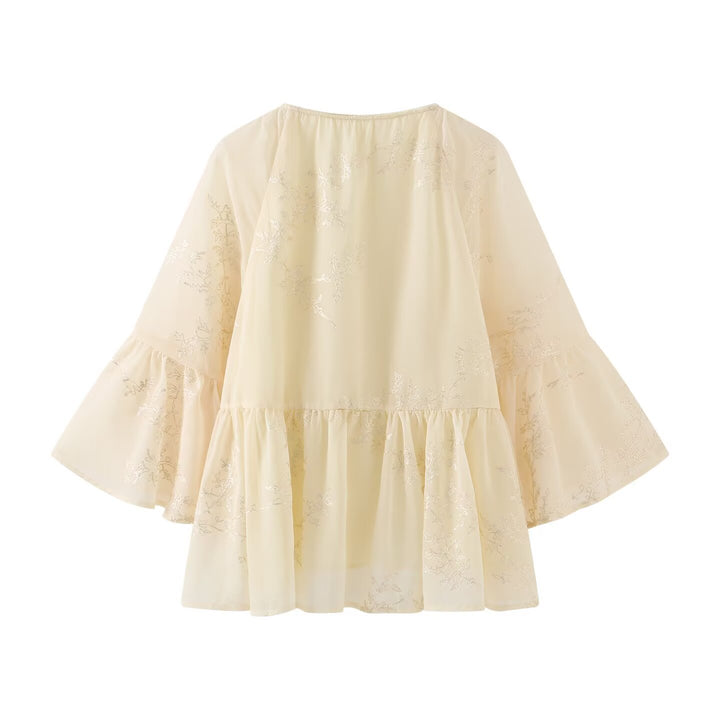 Damen leichtes Blusenshirt mit fließendem Schnitt und eleganten Bindebanddetails Drune