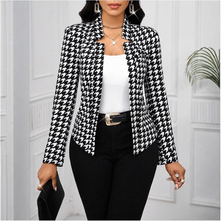 Damen modische Blazerjacke im Hahnentritt-Muster Drune
