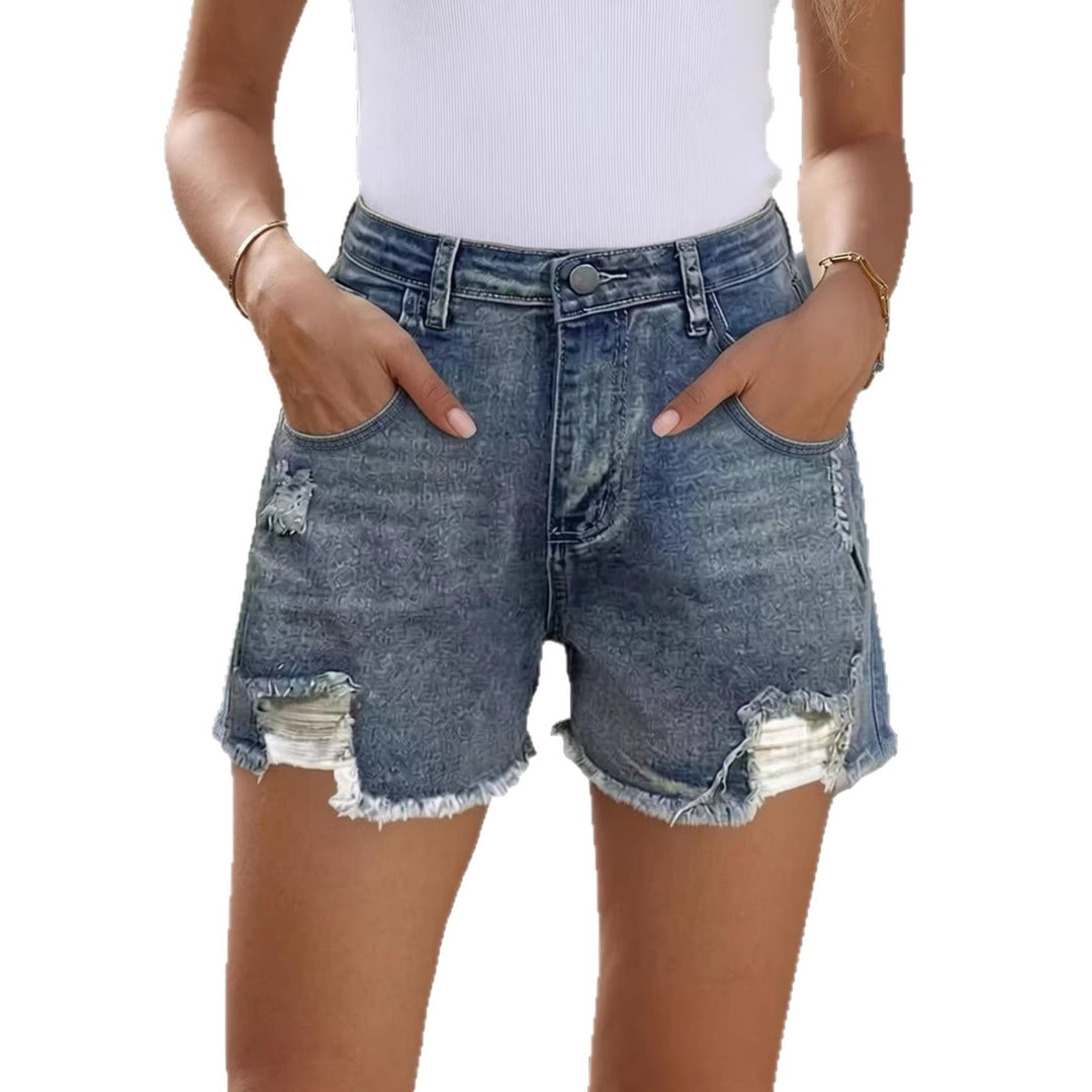 Damen lässige Destroyed Jeansshorts mit hohem Bund und fransigen Abschlüssen Drune