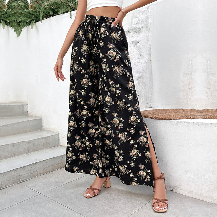 Damen Palazzo-Hose mit floralem Muster und seitlichen Schlitzen Drune