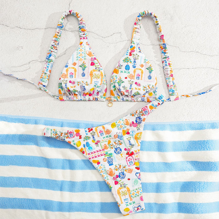 Damen Triangel-Bikini mit dekorativen Rüschen Drune