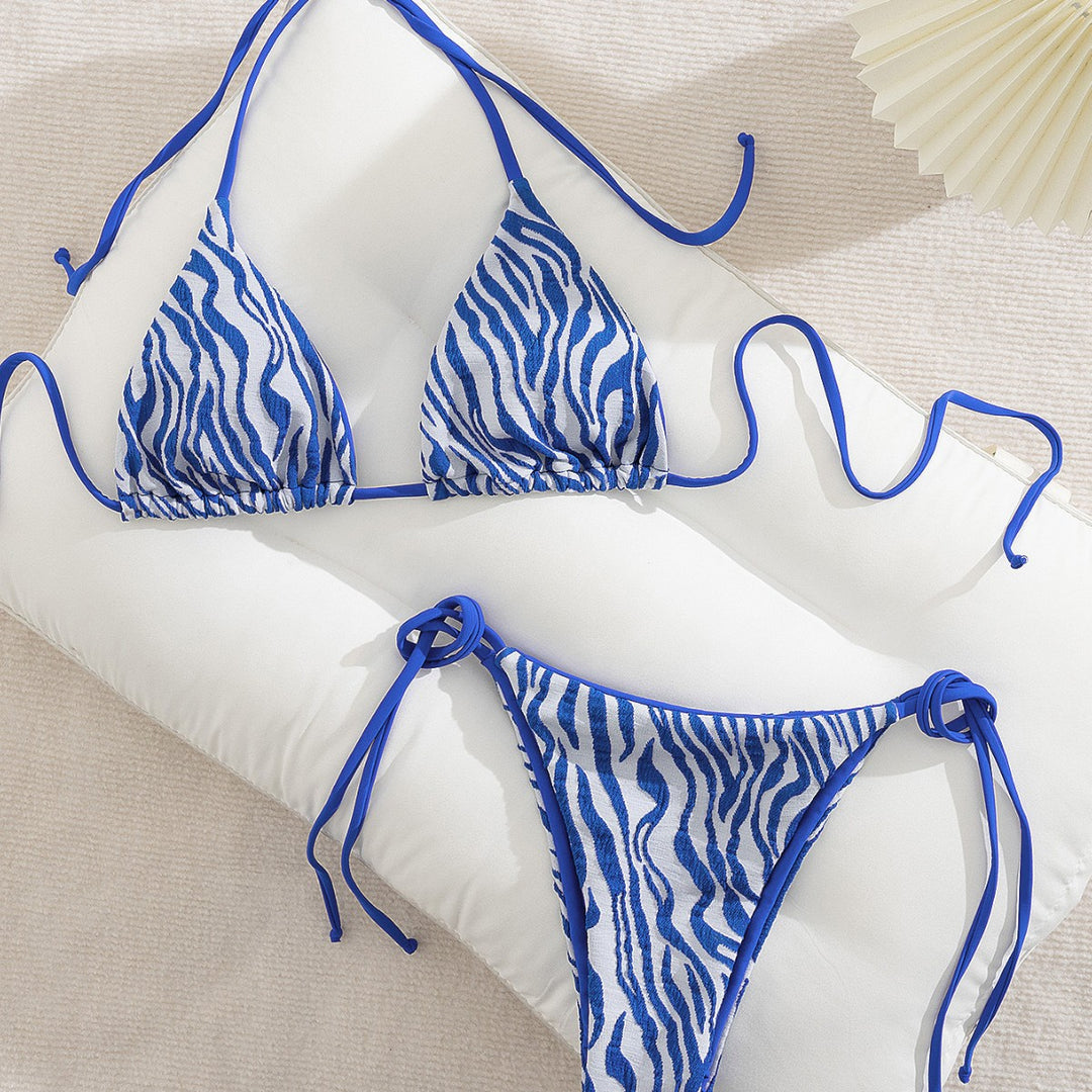Damen Triangel-Bikini mit trendigem Zebra-Muster und verstellbaren Bindebändern Drune