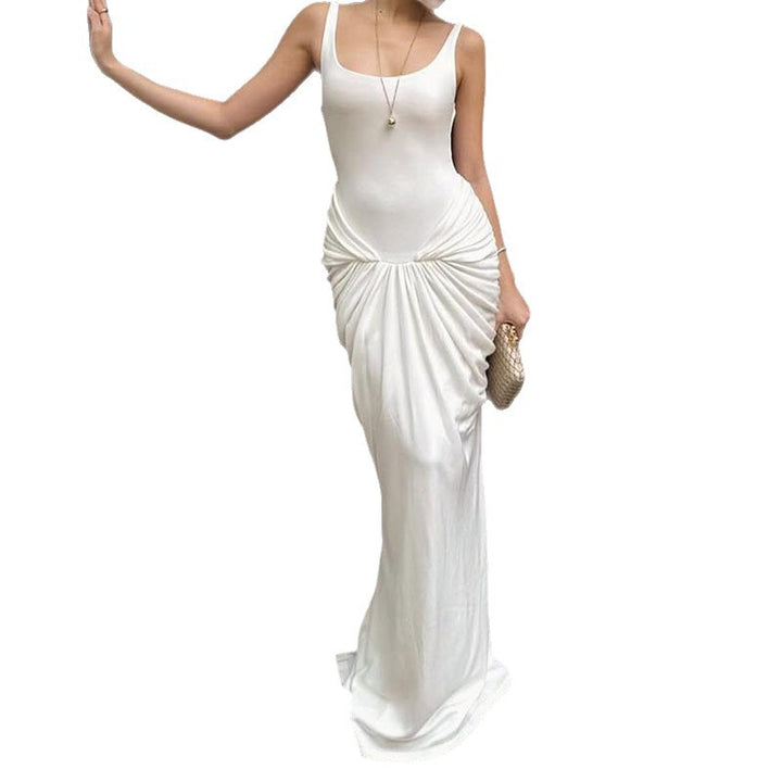 Damen Elegantes bodenlanges Kleid mit raffiniertem Drapierungseffekt Drune
