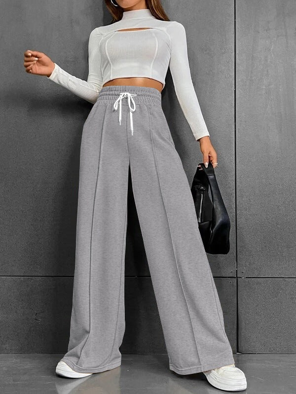 Damen nan weite High-Waist Palazzo-Jogginghose mit Kordelzug und Bügelfalte Drune