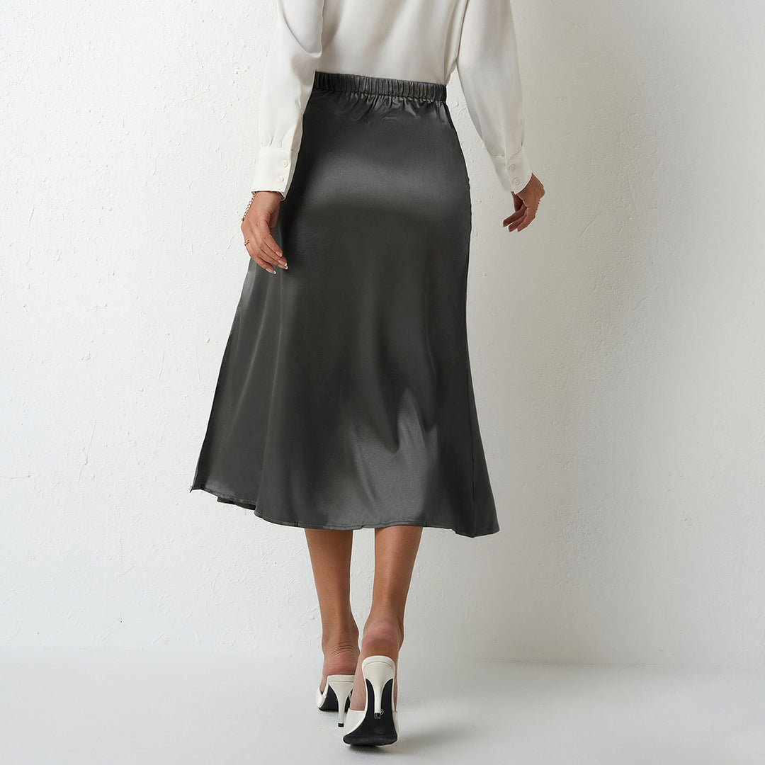 Damen eleganter Midirock mit fließendem Schnitt und Satin-Finish Drune