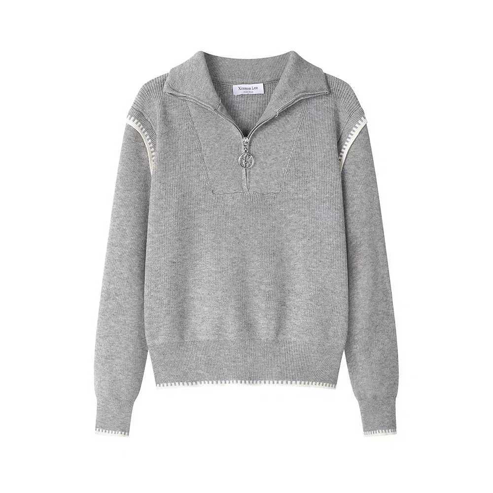 Damen Strickpullover mit hohem Kragen und Reißverschluss Drune
