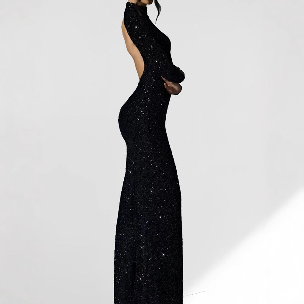 Damen Glamouröses Abendkleid mit langem Arm und schimmerndem Schlitz Drune