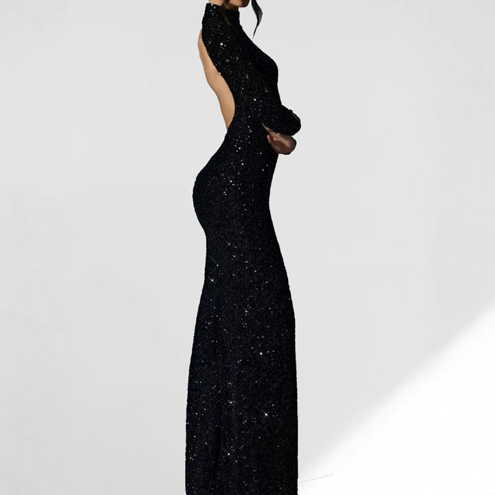 Damen Glamouröses Abendkleid mit langem Arm und schimmerndem Schlitz Drune