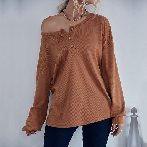 Damen lässiges Pullover mit Knopfleiste und Struktur Drune
