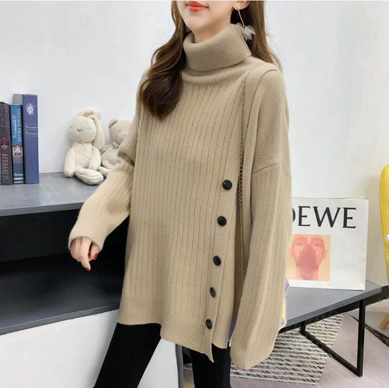 Damen Eleganter Rollkragenpullover mit Knopfleiste Drune
