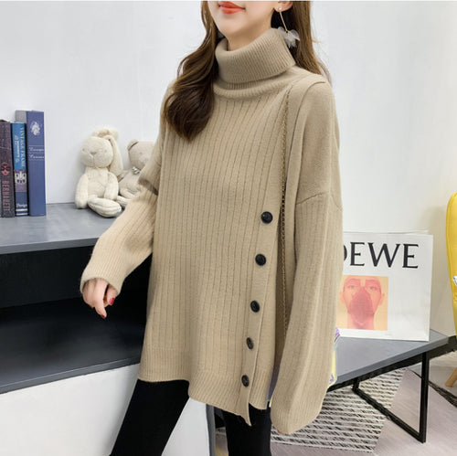 Damen Eleganter Rollkragenpullover mit Knopfleiste Drune