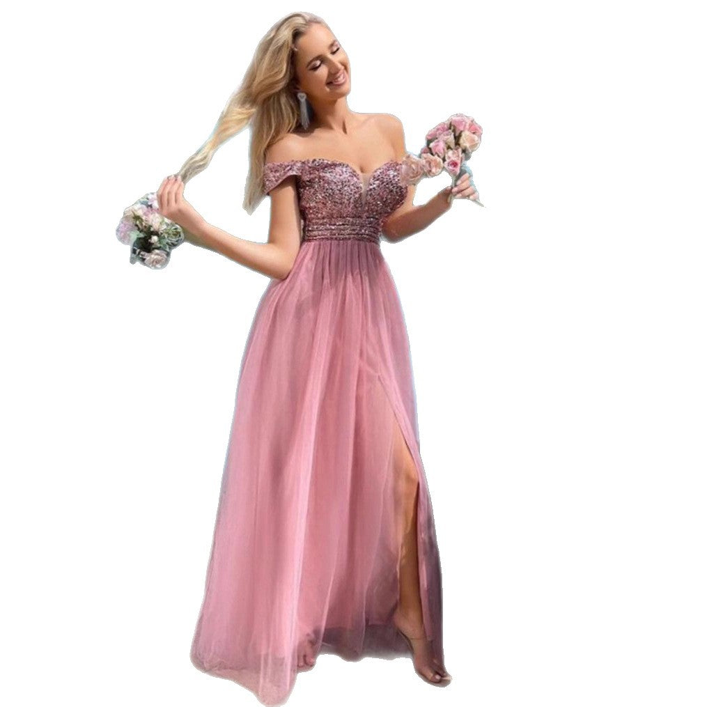 Damen Elegantes Abendkleid mit schulterfreier Optik und funkelnden Verzierungen Drune