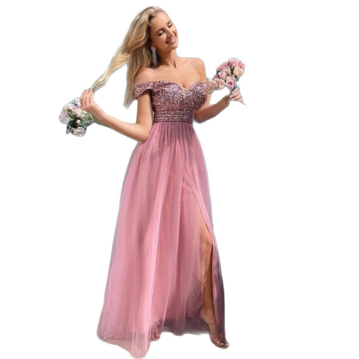 Damen Elegantes Abendkleid mit schulterfreier Optik und funkelnden Verzierungen Drune