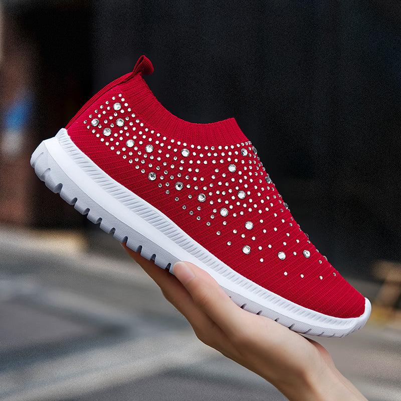 Damen Glitzernde Slip-On Sneakers mit atmungsaktivem Strickdesign und flexibler Sohle Drune