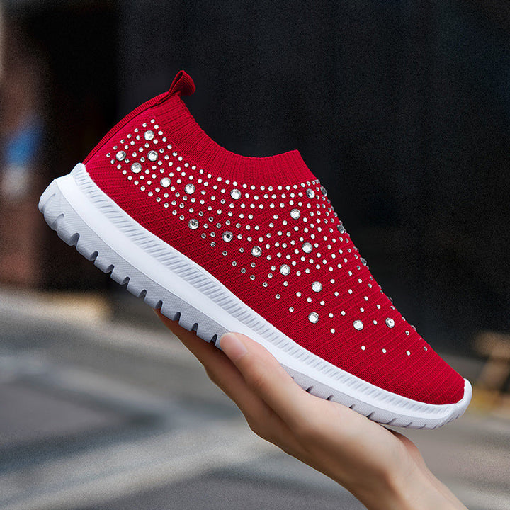 Damen Glitzernde Slip-On Sneakers mit atmungsaktivem Strickdesign und flexibler Sohle Drune