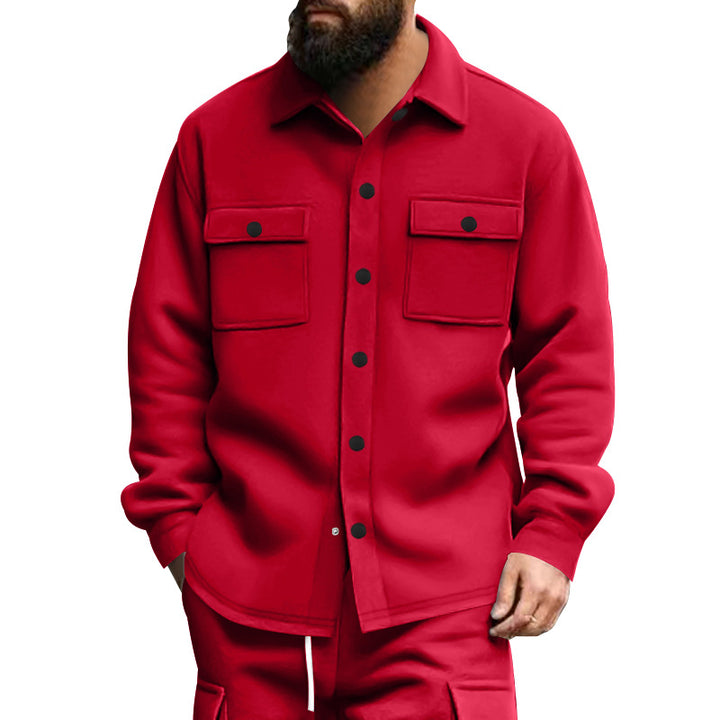 Herren nan robuste Wollfleece-Überhemdjacke mit aufgesetzten Brusttaschen und Druckknopfleiste Drune