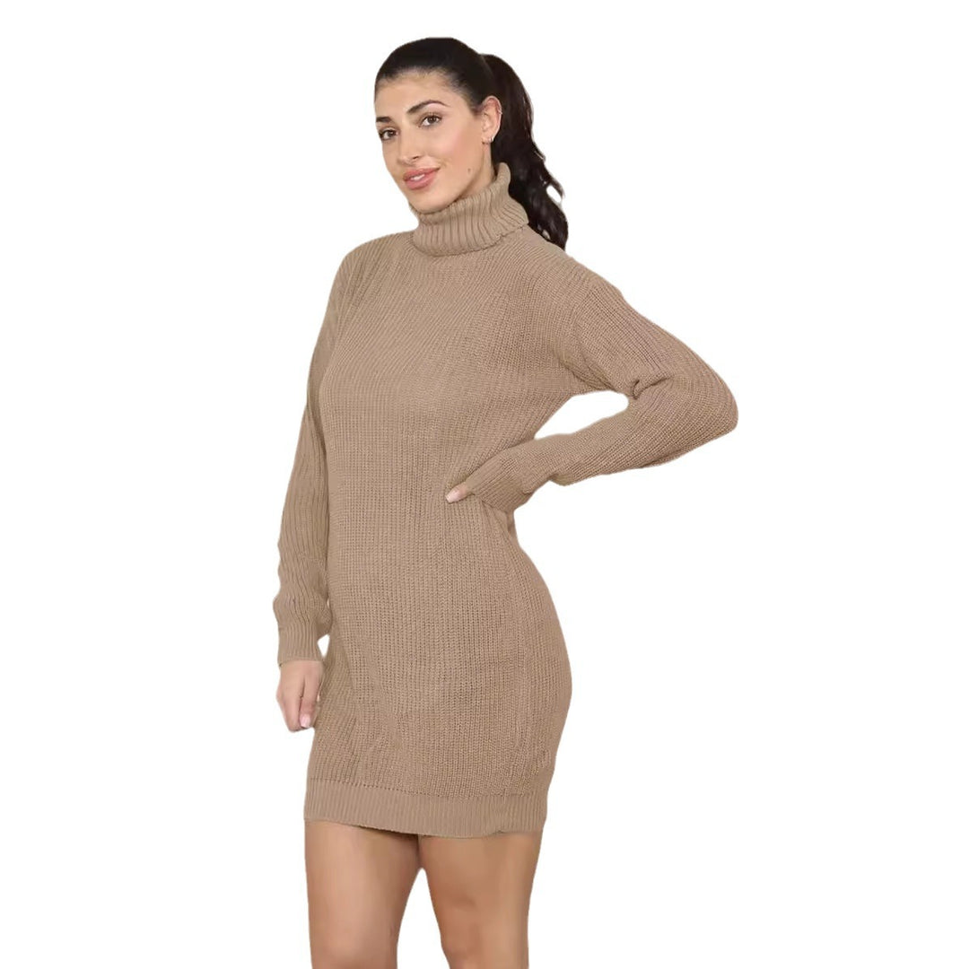 Damen Strickkleid mit hohem Kragen und strukturiertem Material Drune
