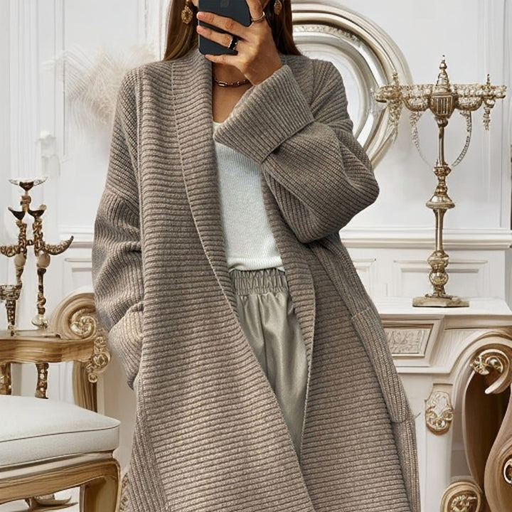 Damen Großer Strickmantel mit strukturiertem Design und Taschen Drune
