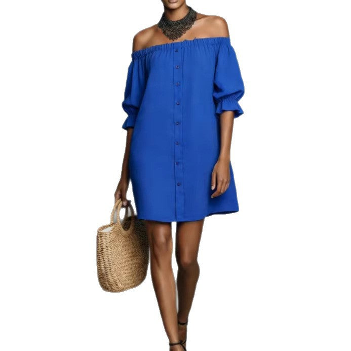 Damen Off-Shoulder Kleid mit knopf- und rüschendetail Drune