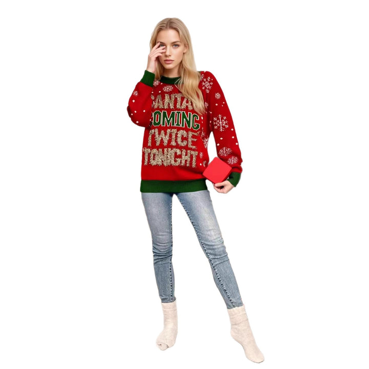 Damen Weihnachtspullover mit lustigem Motiv und glitzernden Details Drune