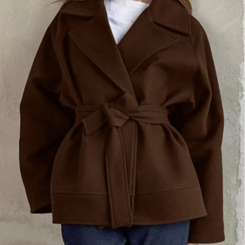 Damen Modische Wickeljacke aus hochwertigem Material mit taillierbarem Gürtel Drune