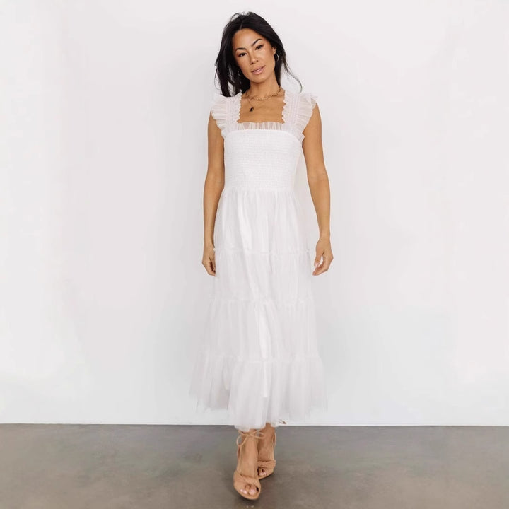 Damen romantisches Maxikleid mit Rüschendetails Drune