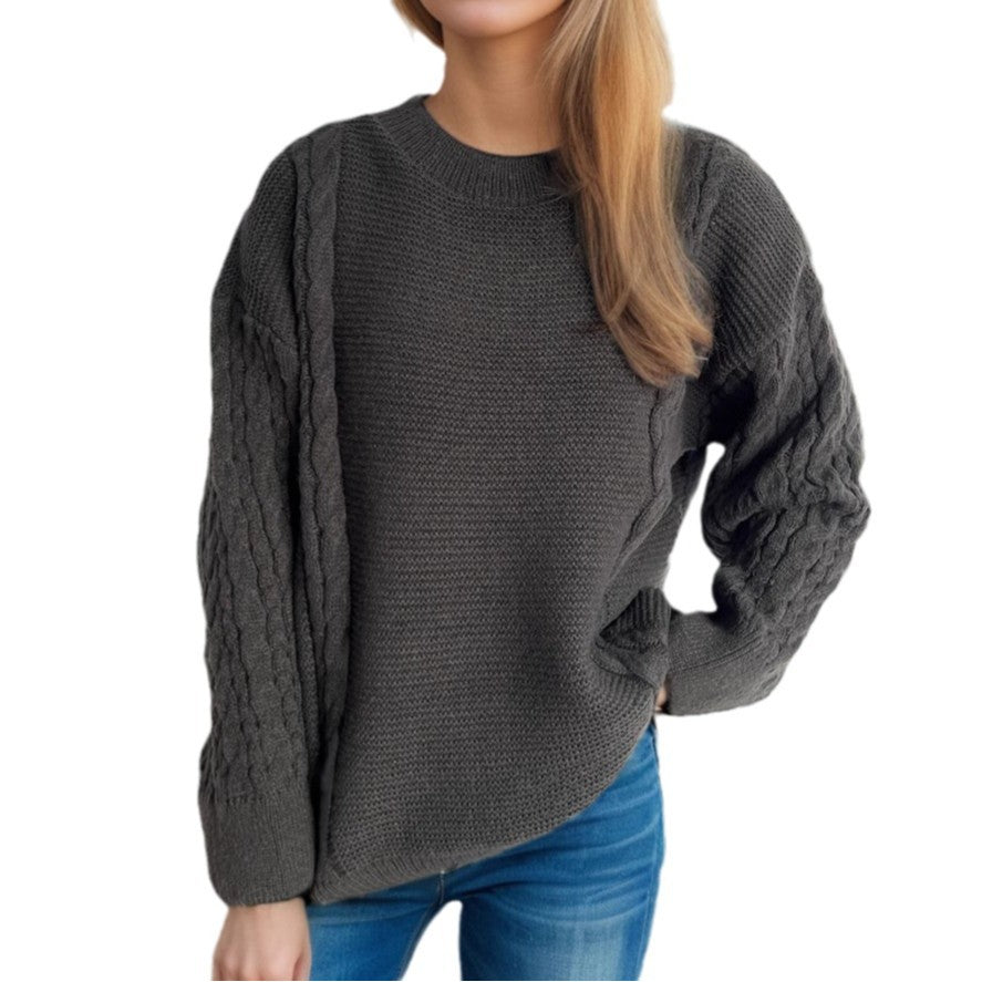 Damen Grobstrickpullover mit Zopf-Design und voluminösen Ärmeln Drune
