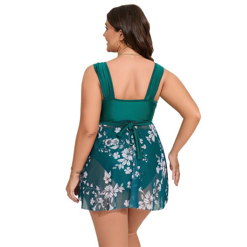 Damen Eleganter Strandkleid mit floralem Überwurf Drune