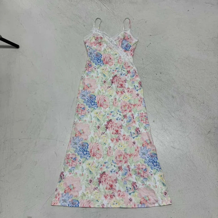 Damen Maxikleid mit romantischem Blumenmuster und zarter Spitze Drune