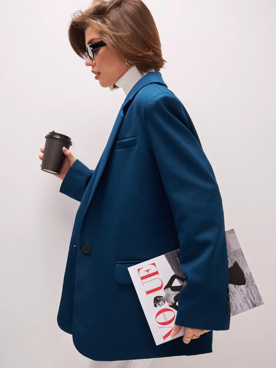 Damen eleganter Oversized Blazer mit feiner Textur und minimalistischer Knopfleiste Drune