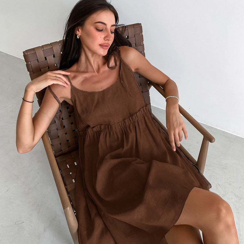 Damen Trägerkleid mit elastischem Bund und verstellbaren Trägern Drune
