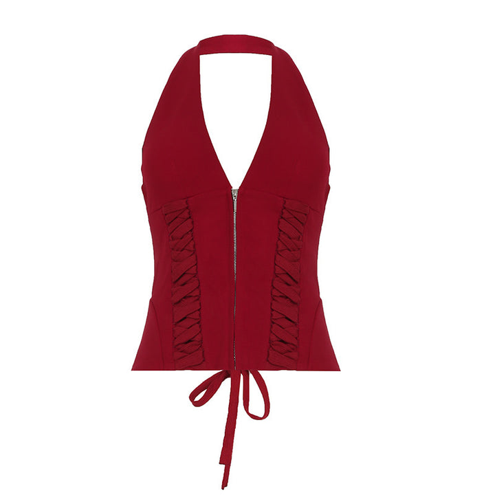 Damen-Haltertop mit raffinierten Zipp-Details und Baumwollmix Drune