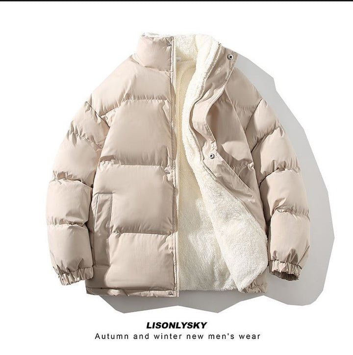 Herren nan gefütterte Winter-Steppjacke mit Teddyfutter, hohem Stehkragen und verdeckter Druckknopfleiste Drune