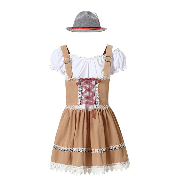 Damen nan bayerisch inspiriertes Minikleid mit geschnürter Korsage, Carmenbluse und Filzhut Drune