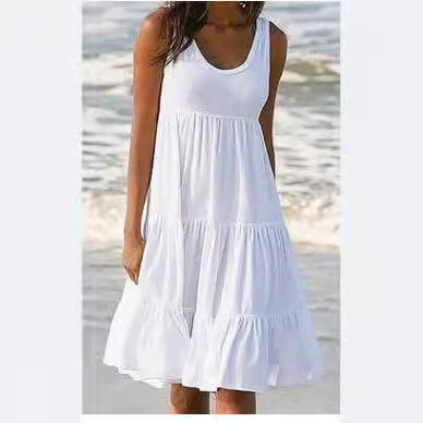 Damen lässiges Sommerkleid mit fließendem Schnitt und Rüschendetails Drune