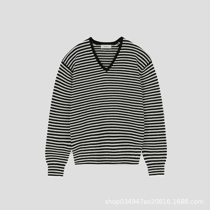 Damen Feinstrickpullover mit V-Ausschnitt und Streifenmustern Drune