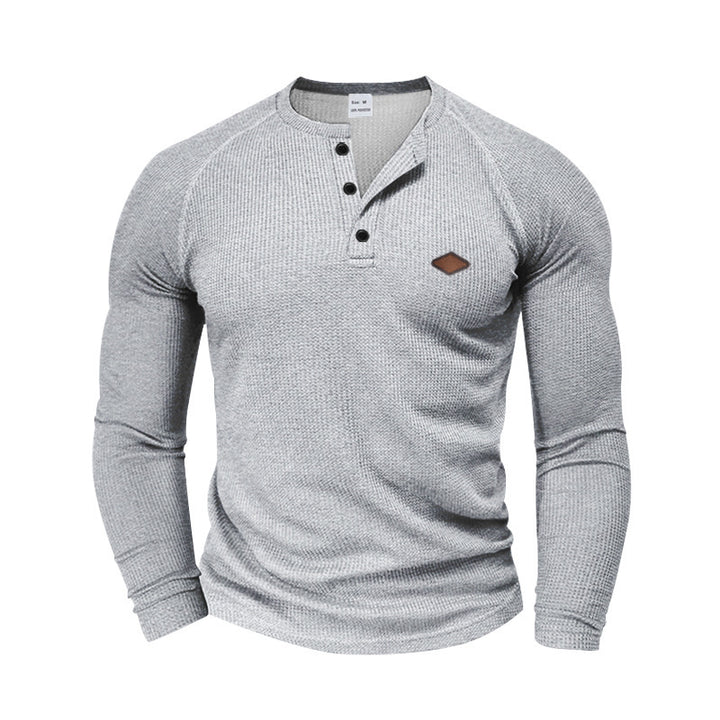 Herren Langarm Hemd mit strukturiertem Gewebe und modischen Knopfdetails Drune
