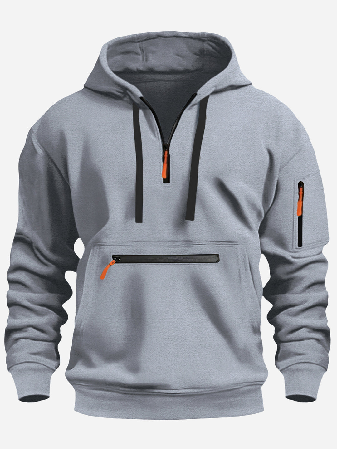 Herren nan technischer Halbzip Kapuzenpullover mit frontaler Reißverschlusstasche und Ärmel-Tasche Drune
