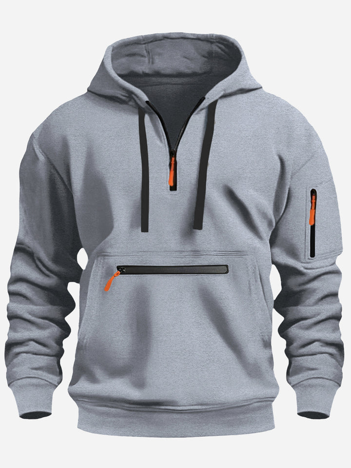Herren nan technischer Halbzip Kapuzenpullover mit frontaler Reißverschlusstasche und Ärmel-Tasche Drune