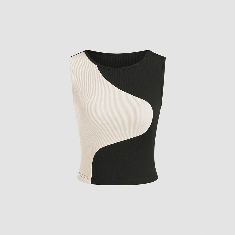 Damen kurz geschnittenes Top mit asymmetrischem Design und modischen Kontrasten Drune