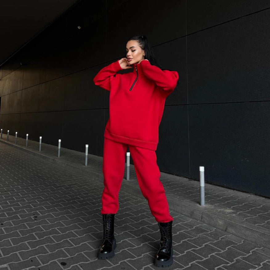 Damen sportliches Fleece-Set mit hohem Kragen und praktischen Reißverschlusselementen Drune