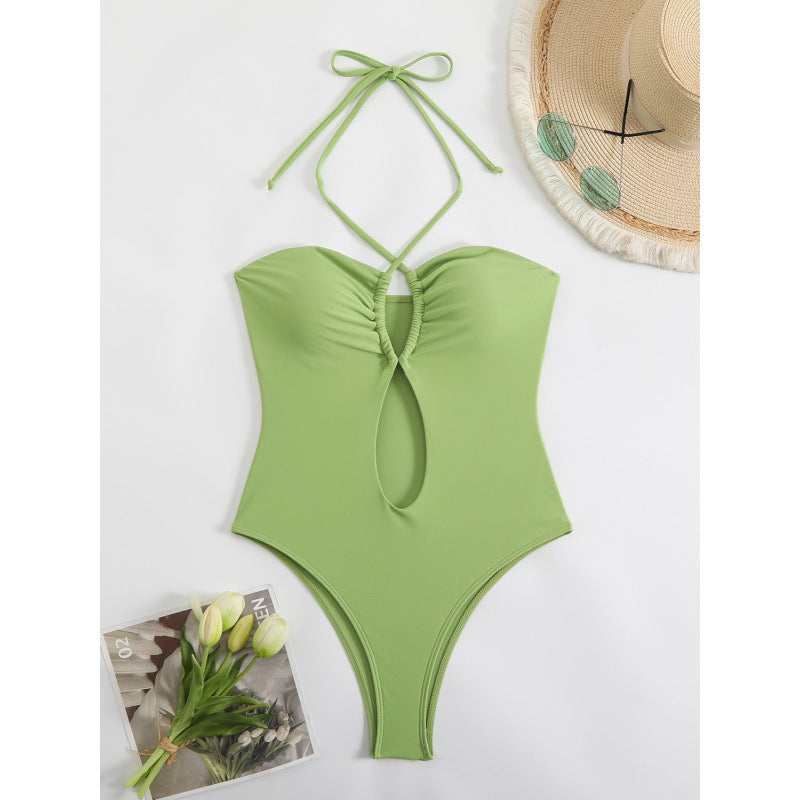 Damen Einteiliger Badeanzug mit modischem Cut-Out-Design und trägerlosem Oberteil Drune