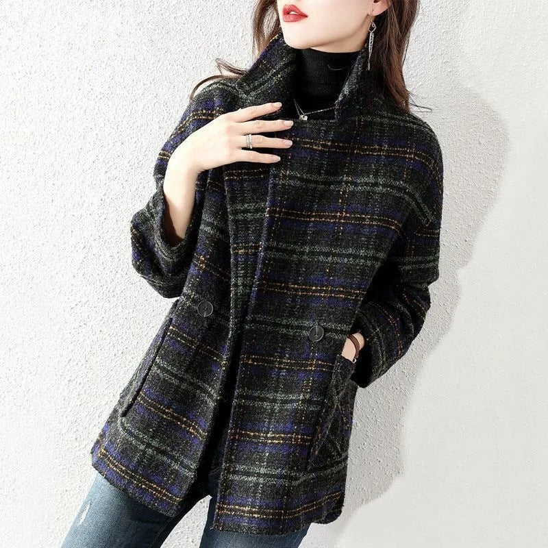Damen Klassische Karojacke im modischen Oversized-Stil Drune