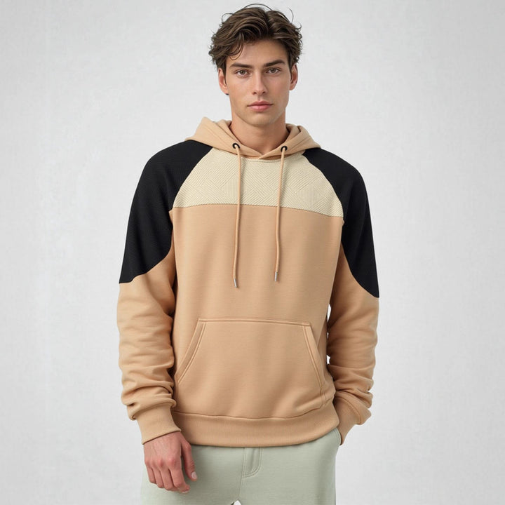 Herren sportlicher Kapuzenpullover mit geometrischen Akzenten und Kängurutasche Drune