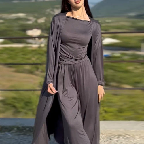 Damen lässiger Maxikleid-Anzug mit offenem Cardigan Drune