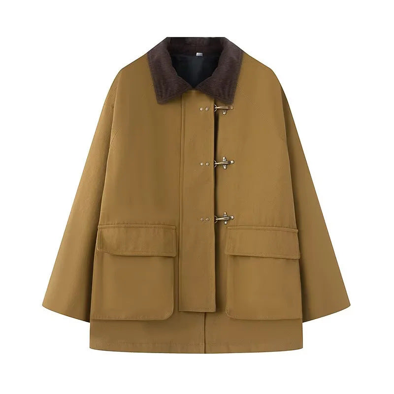 Damen oversized Trenchjacke mit klassischem Stehkragen und praktischen Taschen Drune