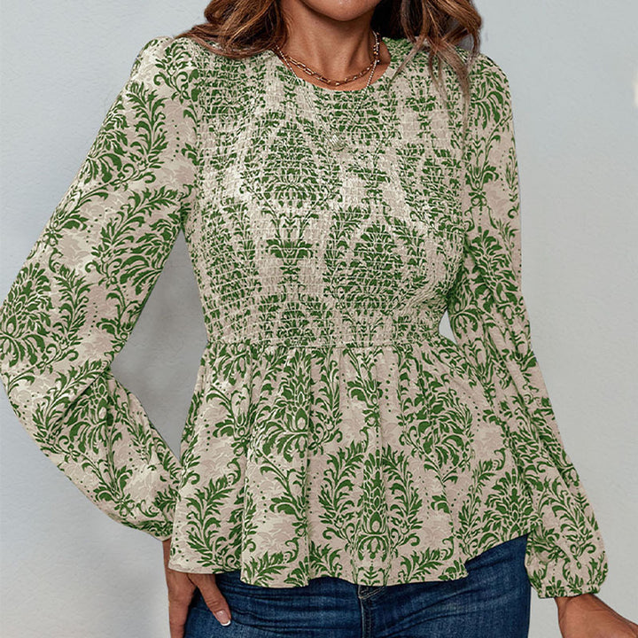 Damen Bluse mit eleganter Rüschennähten und floralem Muster Drune