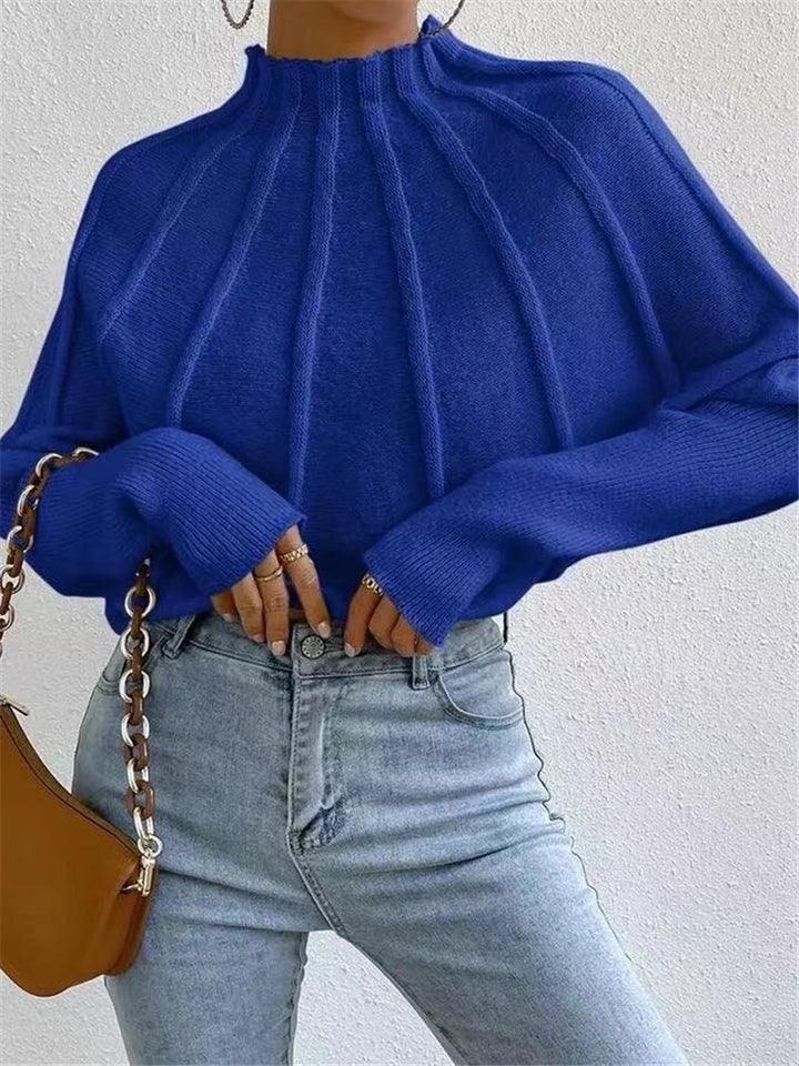 Damen Pullover mit hohem Kragen und eleganten Rippdetails Drune
