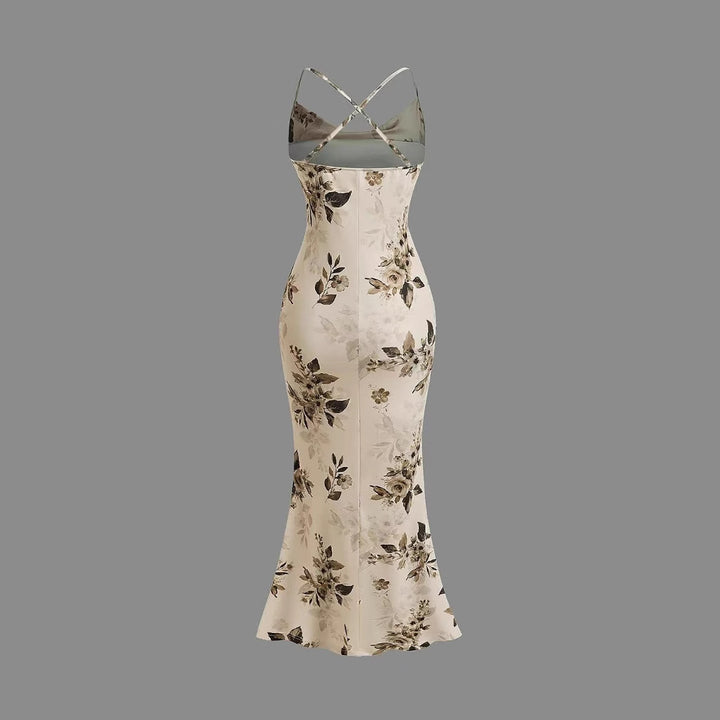 Damen Elegantes Maxikleid mit floralem Dekor und Raffungen Drune